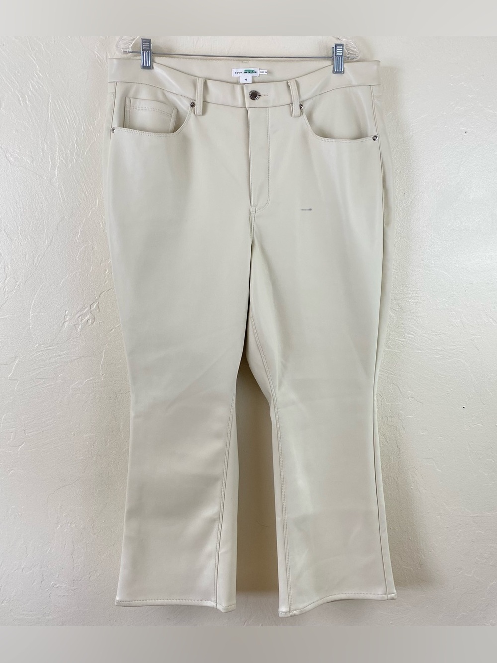 Good American Size 16 Ivory Beige Faux Leather High Waisted Straight Leg Trouser